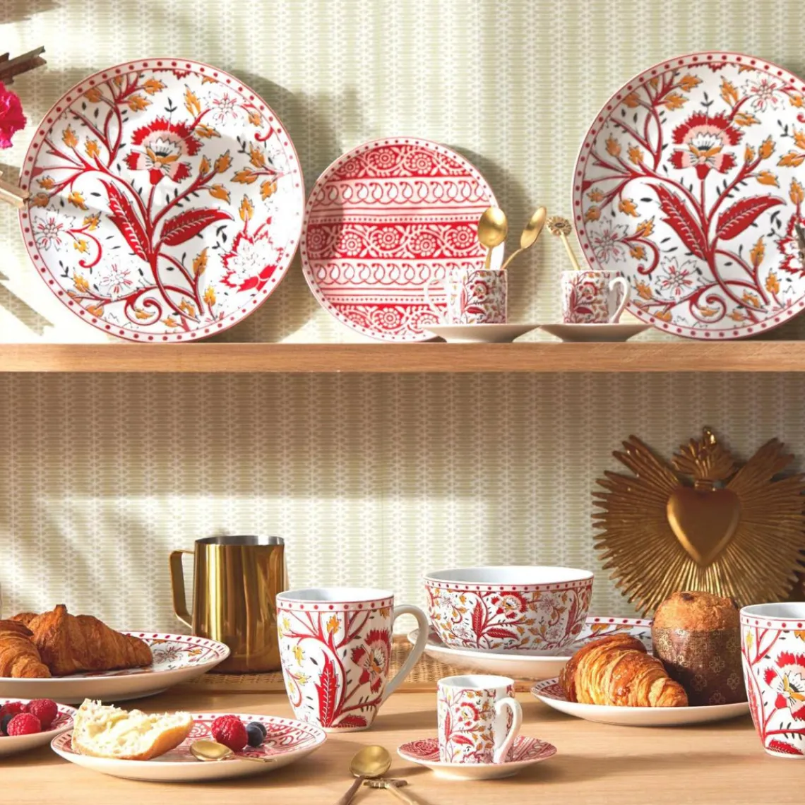 Becquet 4 Mugs Vintage en Céramique MARICA Rouge New