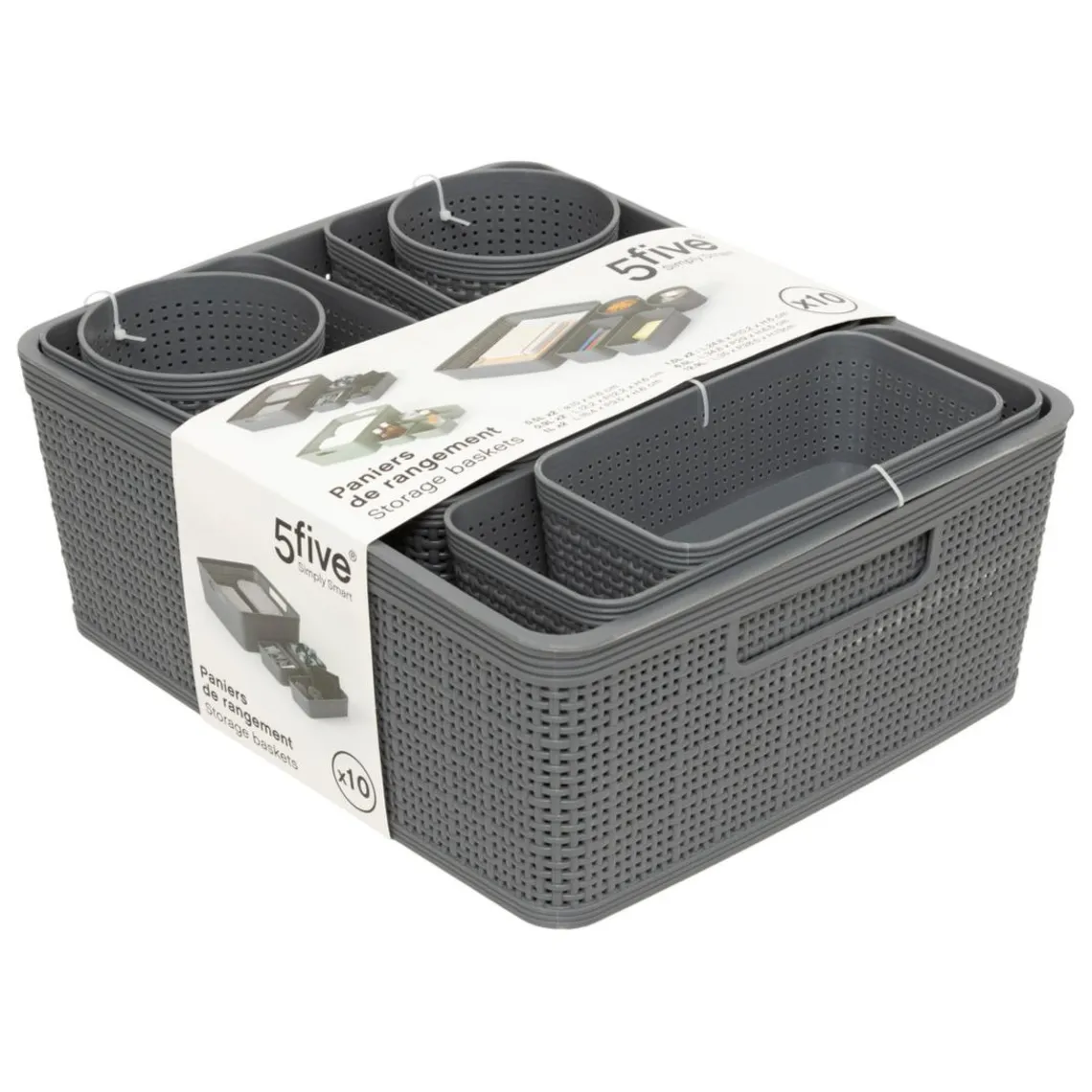 3S. x Home 10 paniers organisateurs gris New