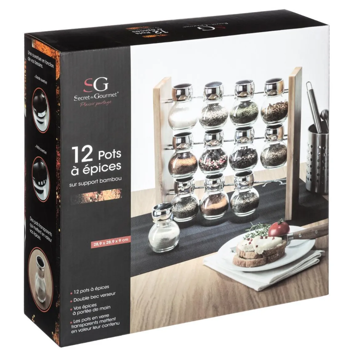 3S. x Home 12 Pots à Épices avec son Support en Bambouvoir Online