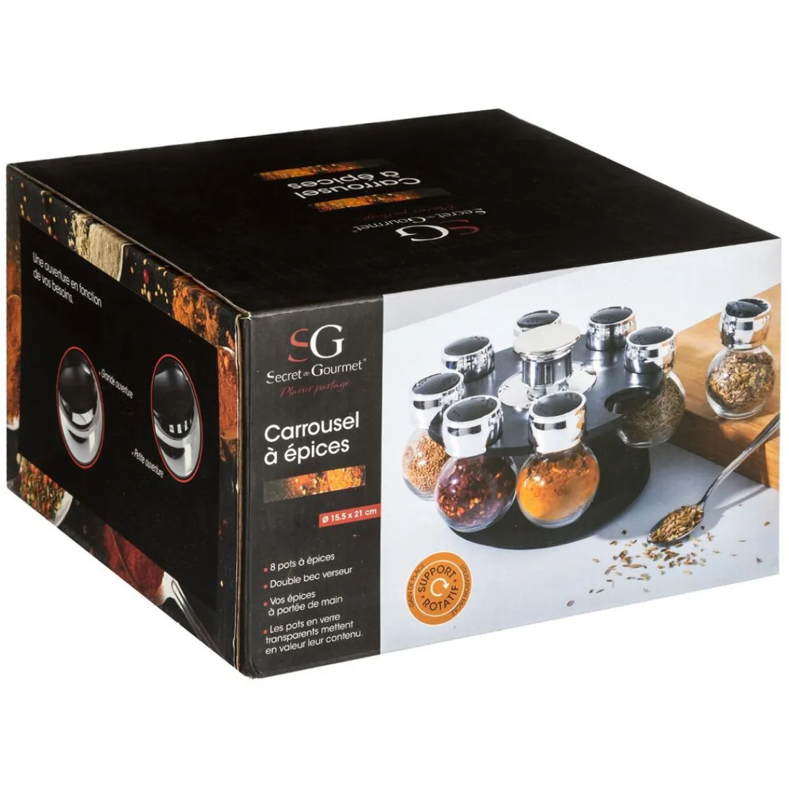 3S. x Home 8 Pots à Épices avec son Support Rotatif Clearance