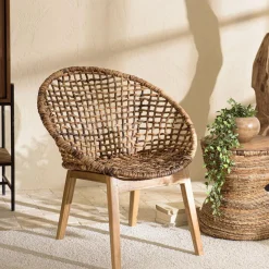 Macabane ALIDA Fauteuil dossier arrondi assise en abaca tressé Marron Sale