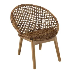 Macabane ALIDA Fauteuil dossier arrondi assise en abaca tressé Marron Sale