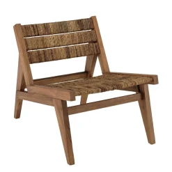 Macabane ALIDA Fauteuil lounge en bois de teck recyclé assise en tissage Marron Sale