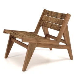 Macabane ALIDA Fauteuil lounge en bois de teck recyclé assise en tissage Marron Sale