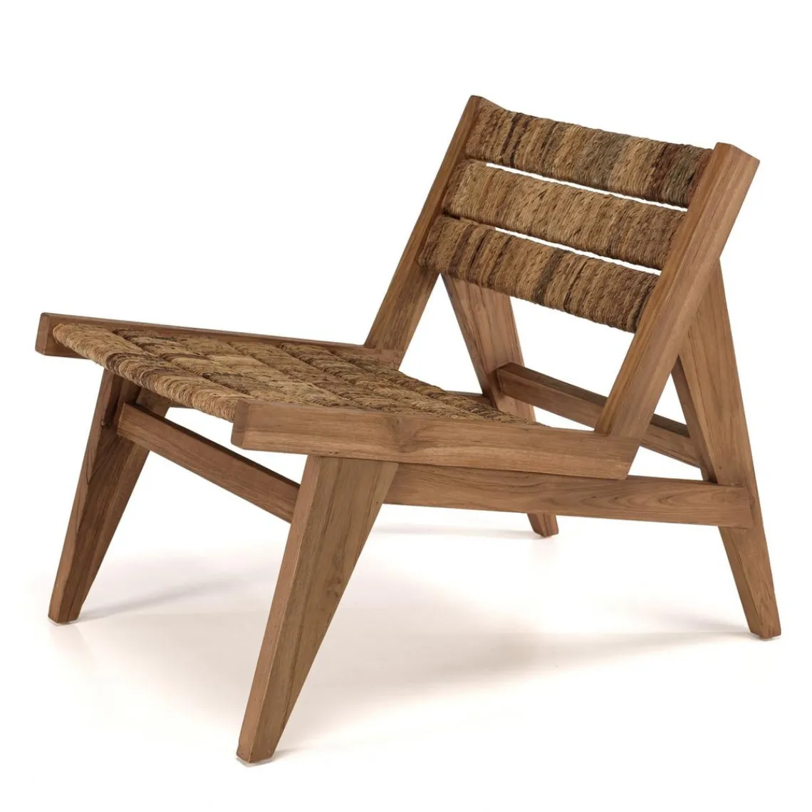 Macabane ALIDA Fauteuil lounge en bois de teck recyclé assise en tissage Marron Sale