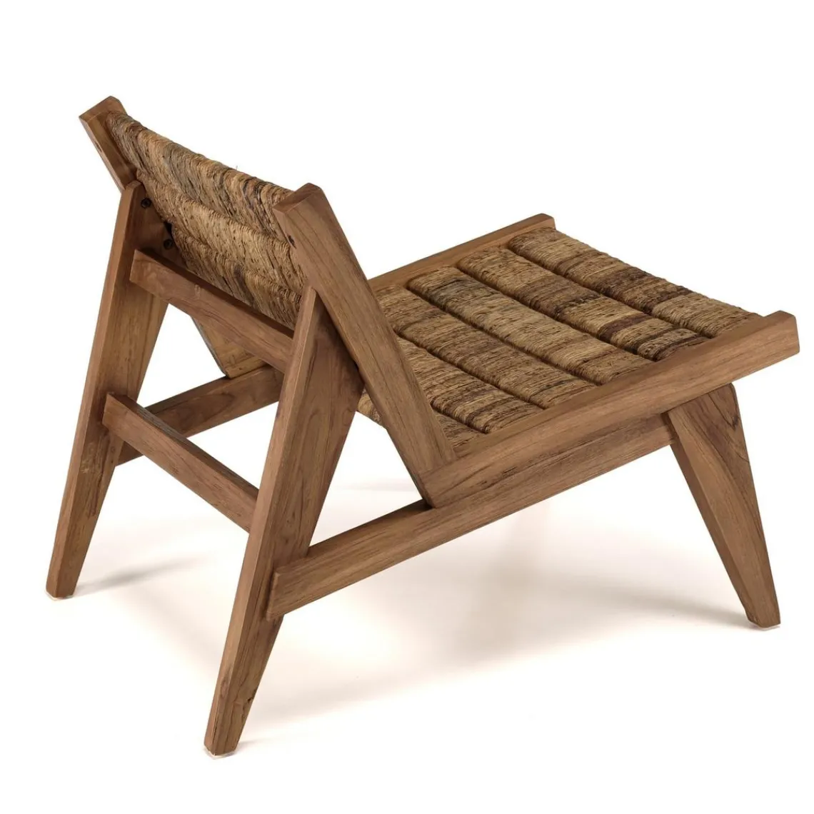 Macabane ALIDA Fauteuil lounge en bois de teck recyclé assise en tissage Marron Sale