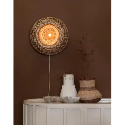 Good & Mojo Applique murale Barbados bambou abat-jour demi-rond naturel marron New