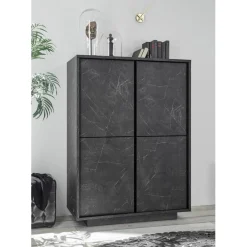 3S. x Home Argentier 4 portes CARRARA décor marbre noir Outlet