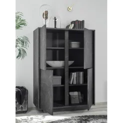 3S. x Home Argentier 4 portes CARRARA décor marbre noir Outlet