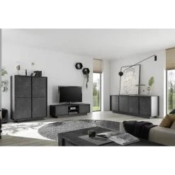 3S. x Home Argentier 4 portes CARRARA décor marbre noir Outlet