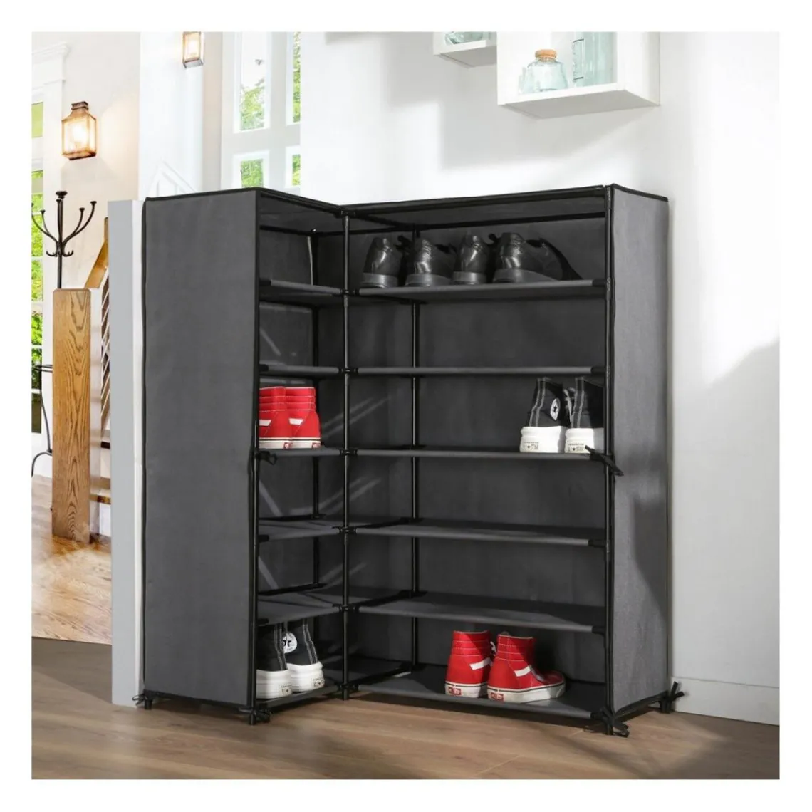 Calicosy Armoire à chaussure d'angle avzc structure en métal gris