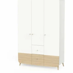 3 SUISSES Armoire 3 portes + 4 tiroirs FIRMIANA blanc et pin naturel Sale