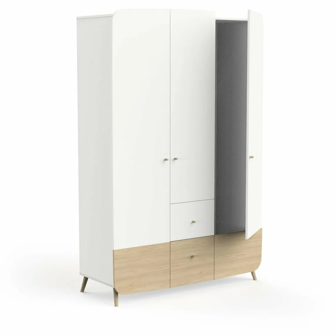 3 SUISSES Armoire 3 portes + 4 tiroirs FIRMIANA blanc et pin naturel Sale