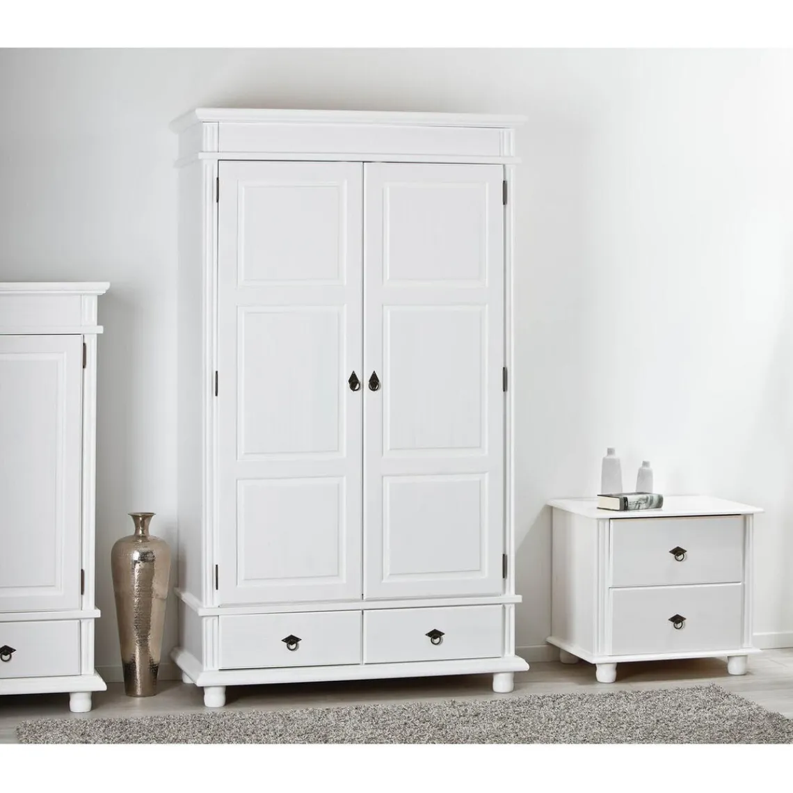 3S. x Home Armoire 2 Portes 2 Tiroirs Blanche PACO Best