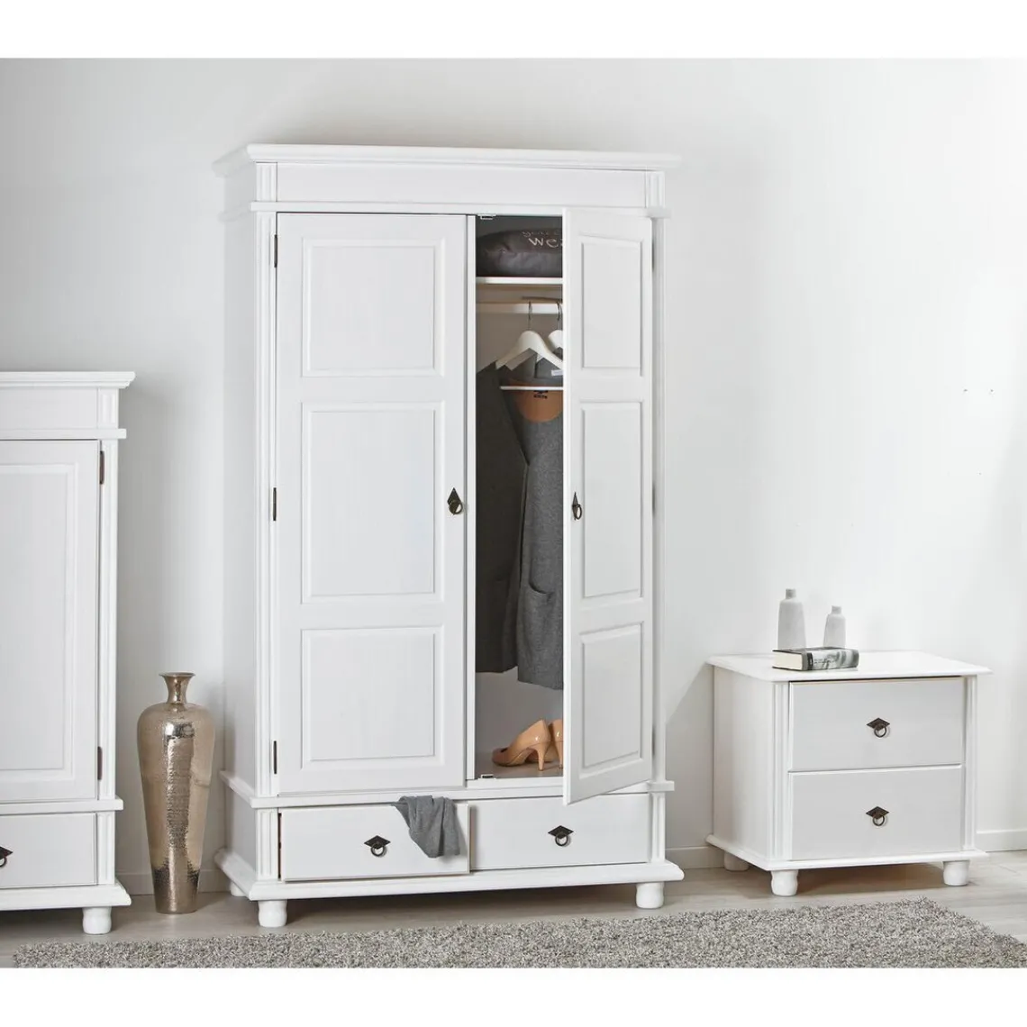 3S. x Home Armoire 2 Portes 2 Tiroirs Blanche PACO Best