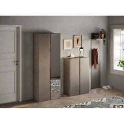 3S. x Home Armoire 2 portes de rangement Ferrare avec Miroir et 10 étageres réglables bronze et chêne L70x185 Online