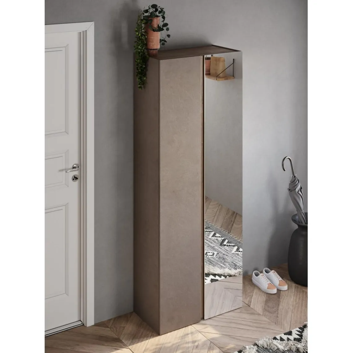 3S. x Home Armoire 2 portes de rangement Ferrare avec Miroir et 10 étageres réglables bronze et chêne L70x185 Online