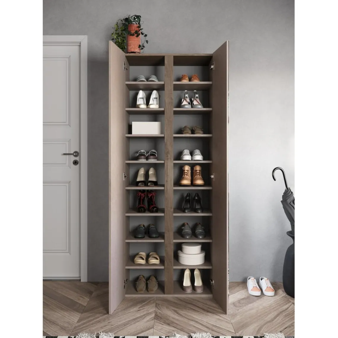 3S. x Home Armoire 2 portes de rangement Ferrare avec Miroir et 10 étageres réglables bronze et chêne L70x185 Online