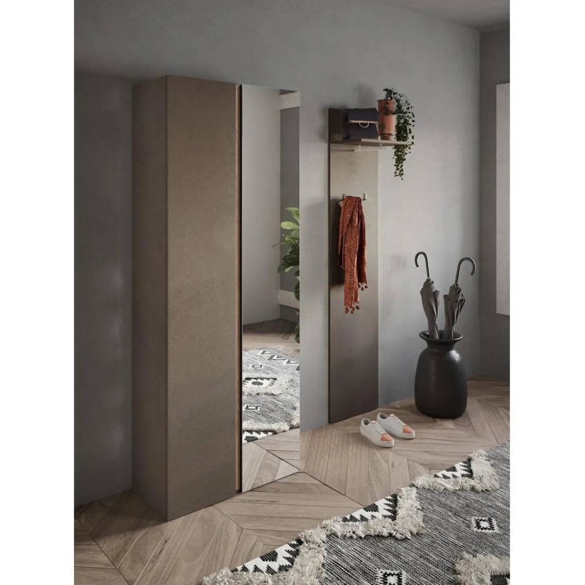 3S. x Home Armoire 2 portes de rangement Ferrare avec Miroir et 10 étageres réglables bronze et chêne L70x185 Online