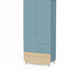 3 SUISSES Armoire 2 portes FIRMIANA Bleu orage et pin naturel New