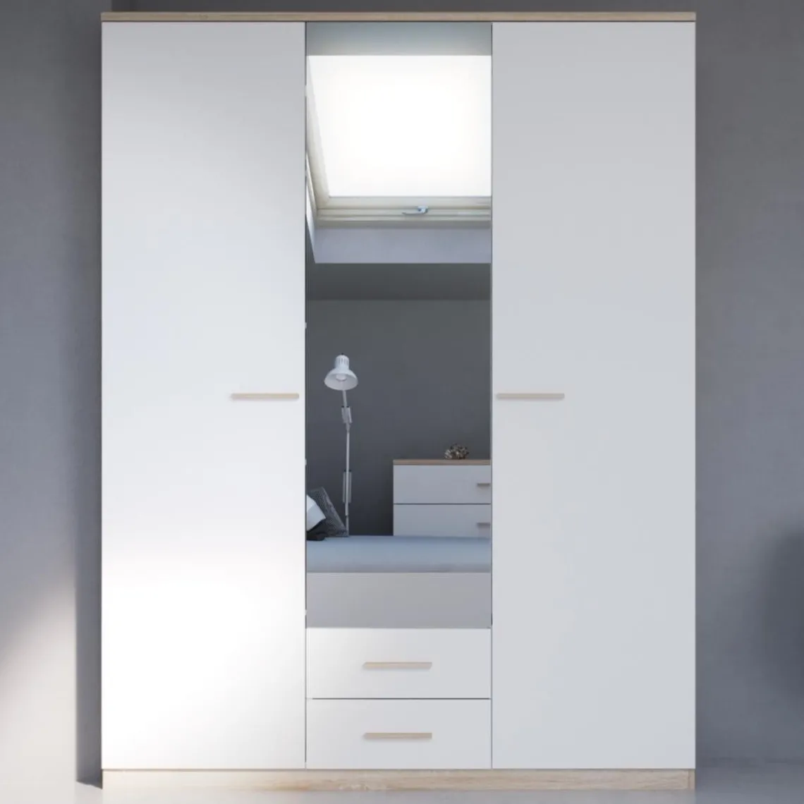 3 SUISSES Armoire 3 portes ouvrantes miroirs avec 2 tiroirs Selena New