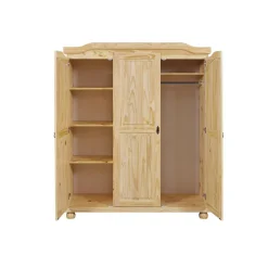 3S. x Home Armoire 4 étagères et Penderie style Campagne en Pin Massif HICTO Hot