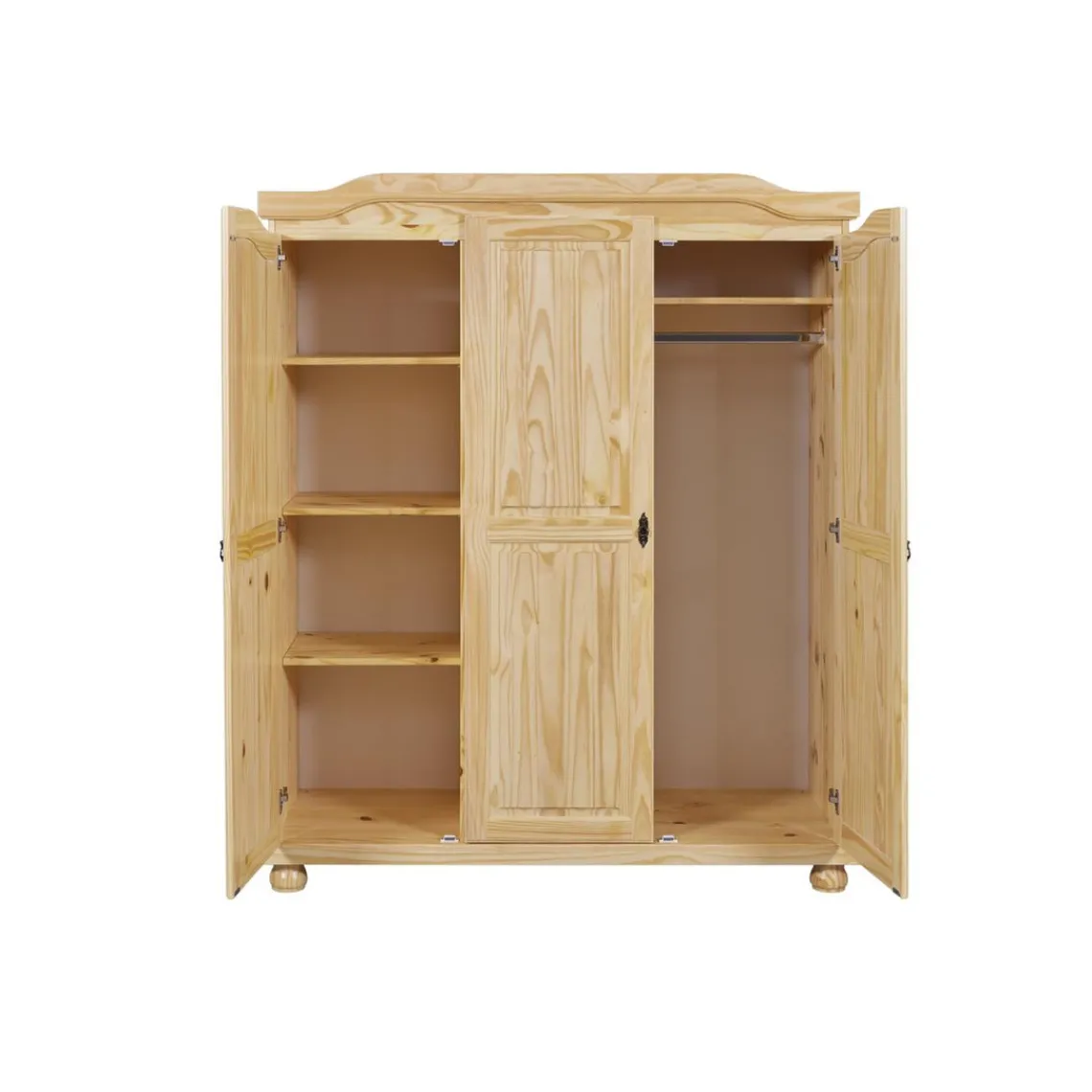 3S. x Home Armoire 4 étagères et Penderie style Campagne en Pin Massif HICTO Hot