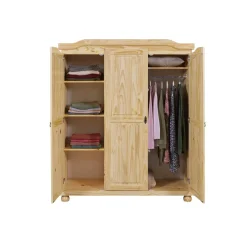 3S. x Home Armoire 4 étagères et Penderie style Campagne en Pin Massif HICTO Hot