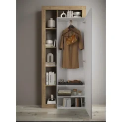 3S. x Home Armoire de couloir Ancona 1 Porte Miroir strucutre tringle à vetement L91 x H 209 cm New
