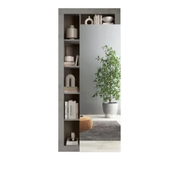 3S. x Home Armoire de couloir Ancona 1 Porte Miroir strucutre coloris effet Béton L91 x H 209 cm Outlet