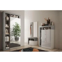 3S. x Home Armoire de couloir Ancona 1 Porte Miroir strucutre coloris effet Béton L91 x H 209 cm Outlet