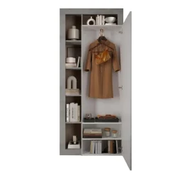 3S. x Home Armoire de couloir Ancona 1 Porte Miroir strucutre coloris effet Béton L91 x H 209 cm Outlet