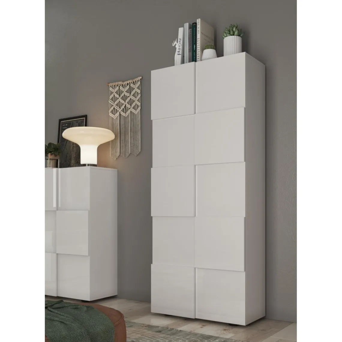 3S. x Home Armoire de couloir Damano 2 Portes Laqué Blanc Brillant L78 x H 187 cm Outlet