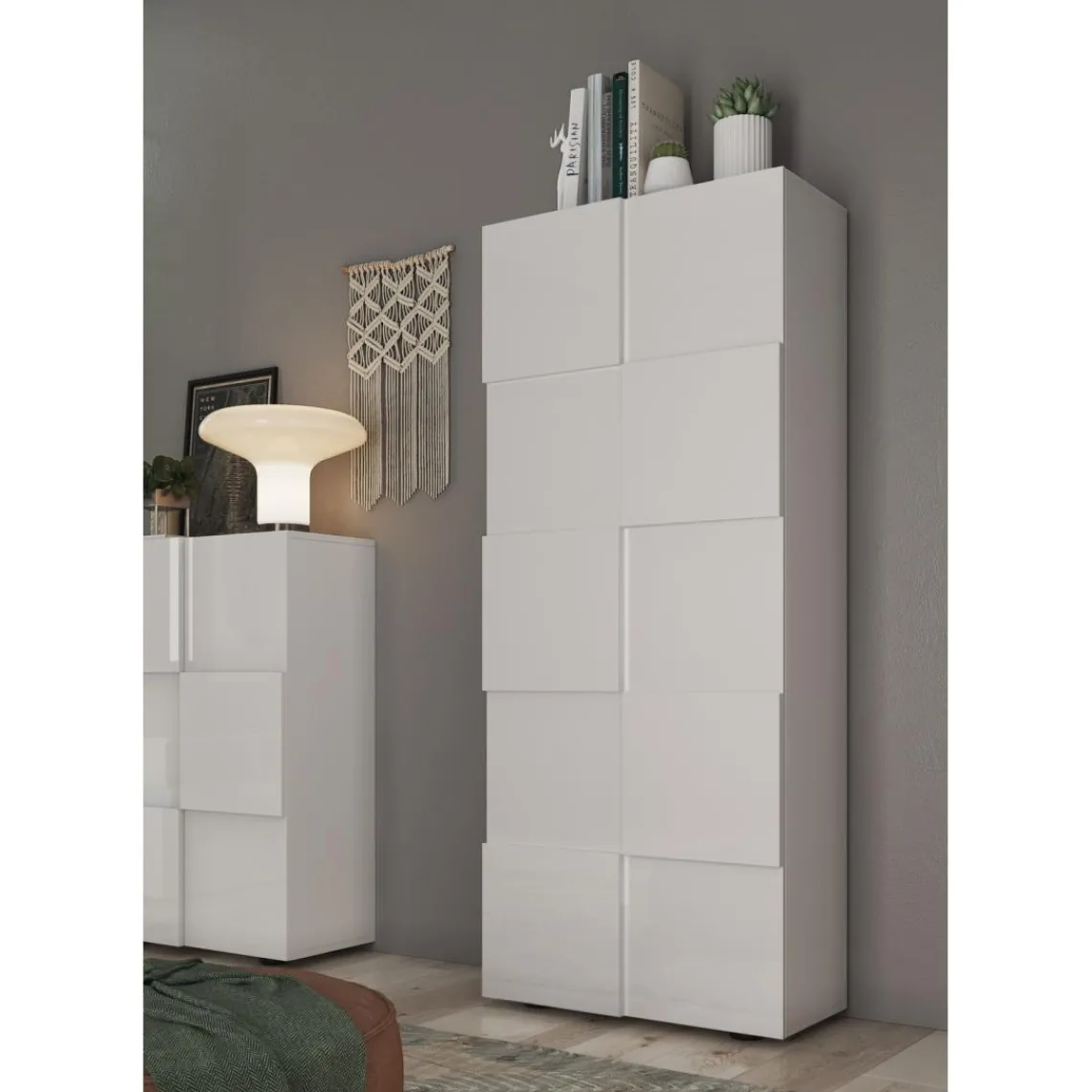 3S. x Home Armoire de couloir Damano 2 Portes Laqué Blanc Brillant L78 x H 187 cm Outlet