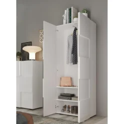 3S. x Home Armoire de couloir Damano 2 Portes Laqué Blanc Brillant L78 x H 187 cm Outlet