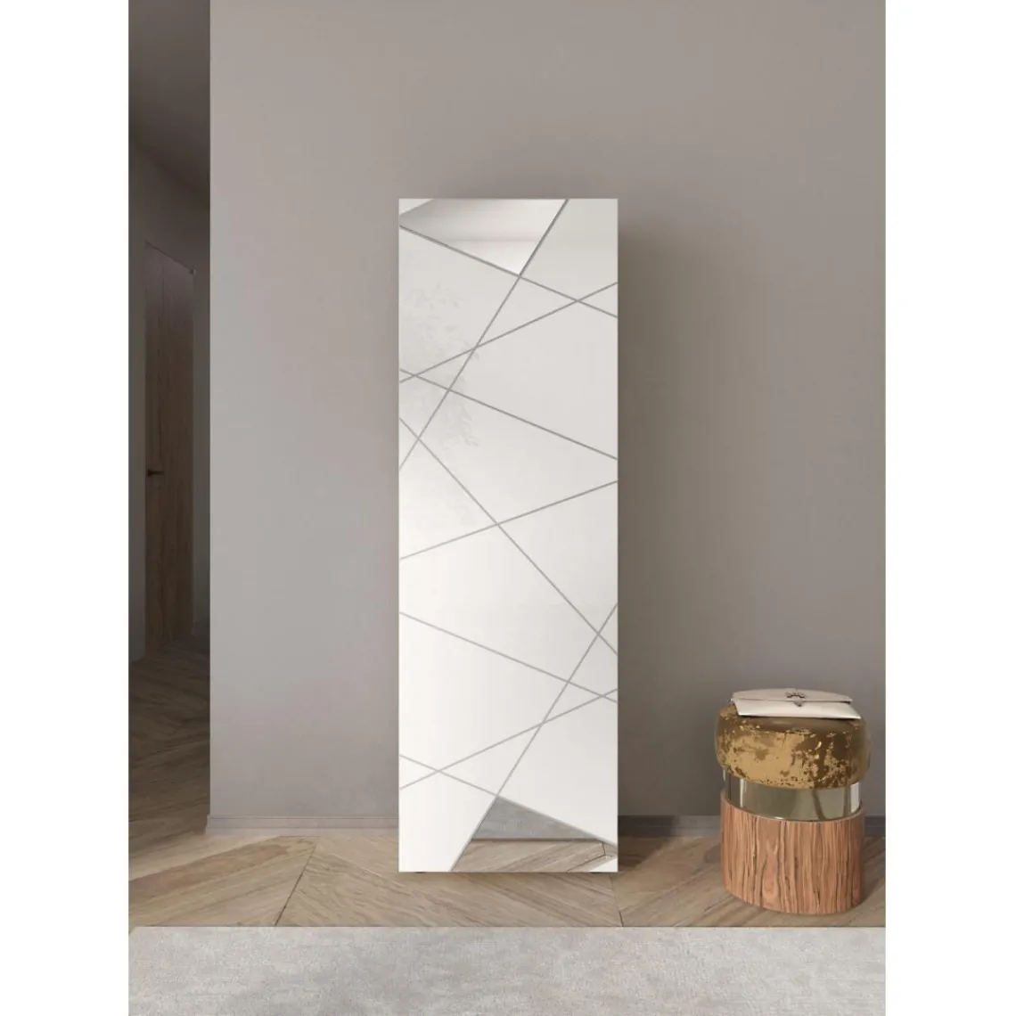 3S. x Home Armoire de couloir Villaricca 1 Porte blanc serigraphie Miroir