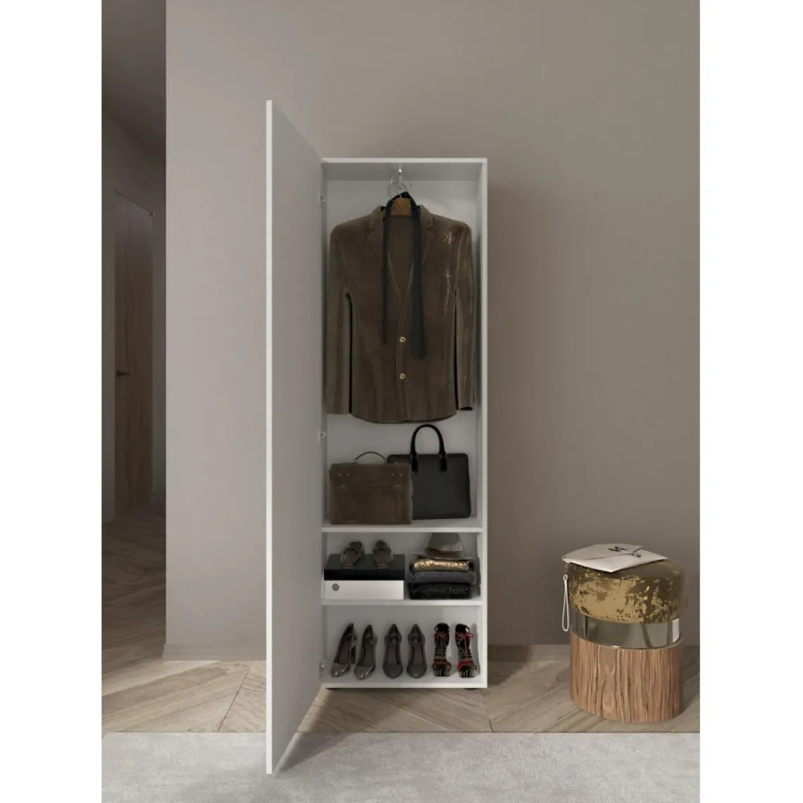 3S. x Home Armoire de couloir Villaricca 1 Porte blanc serigraphie Miroir