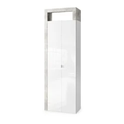 3S. x Home Armoire de rangement salle de bain 2 Portes 5 étagères coloris effet béton façade blanc New