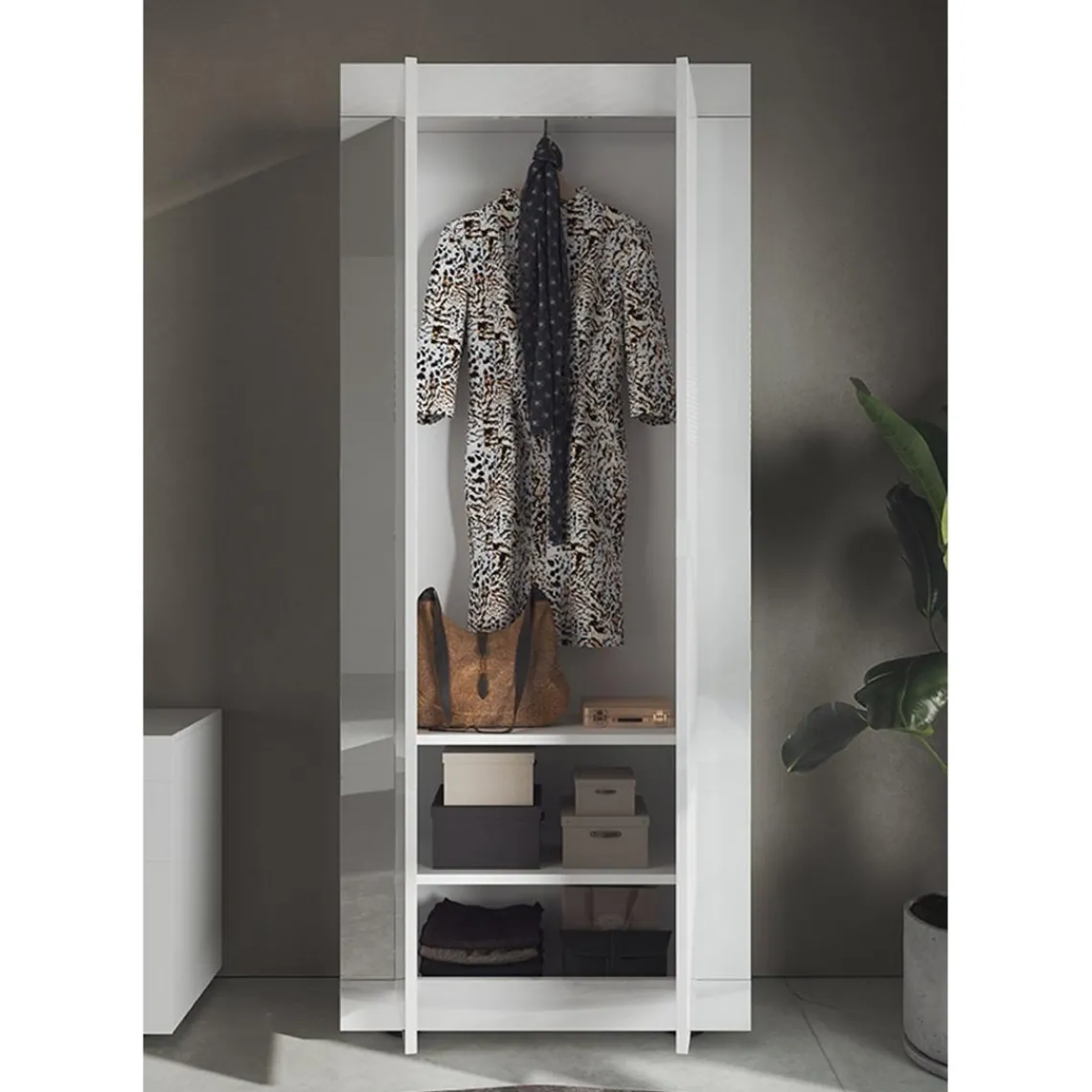 3S. x Home Armoire de rangement salle de bain 2 Portes Miroir 5 étagères L70 x H195 cm