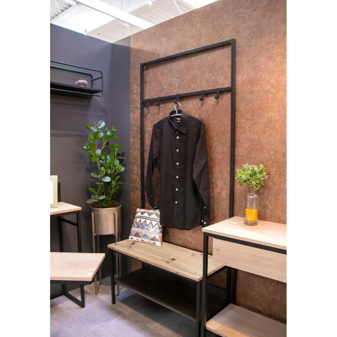 3S. x Home Armoire debout métal et bois etagère double plateaux Best