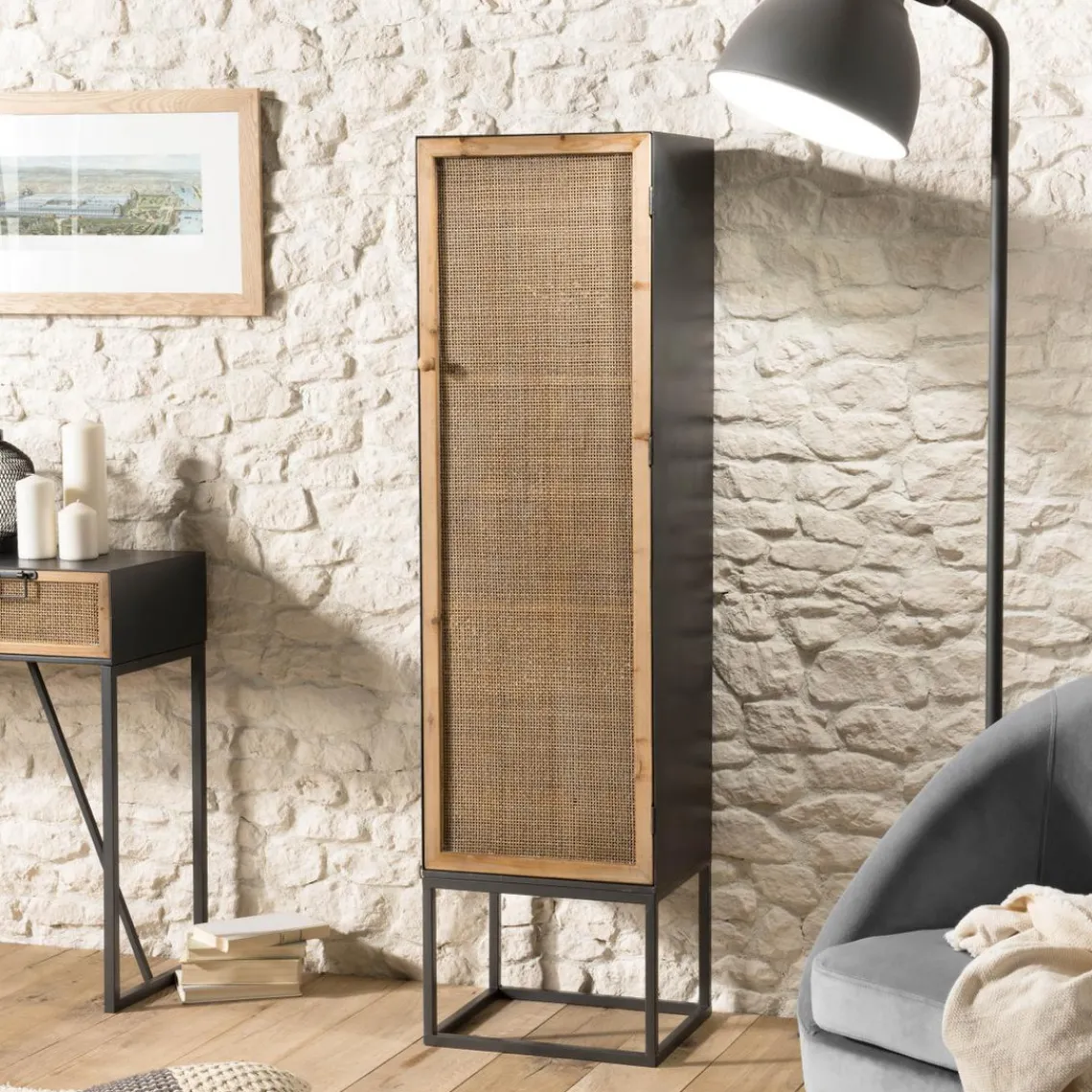 Macabane Armoire métal 1 porte cannage - DORIA Discount