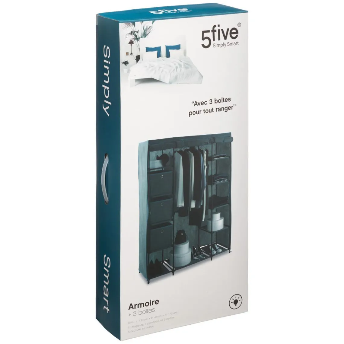 3S. x Home Armoire penderie 3 boîtes tissu gris anthracite Discount