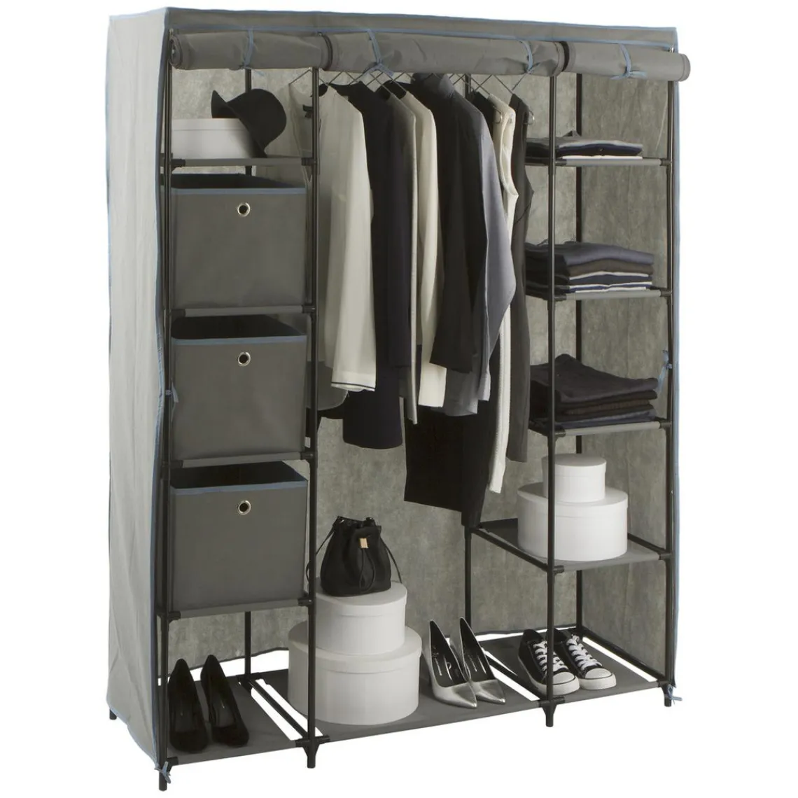 3S. x Home Armoire penderie 3 boîtes tissu gris anthracite Discount