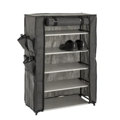3S. x Home Armoire rangement chaussures en tissu avec compartiments en toison synthétique gris et structure en tube d'acier Outlet