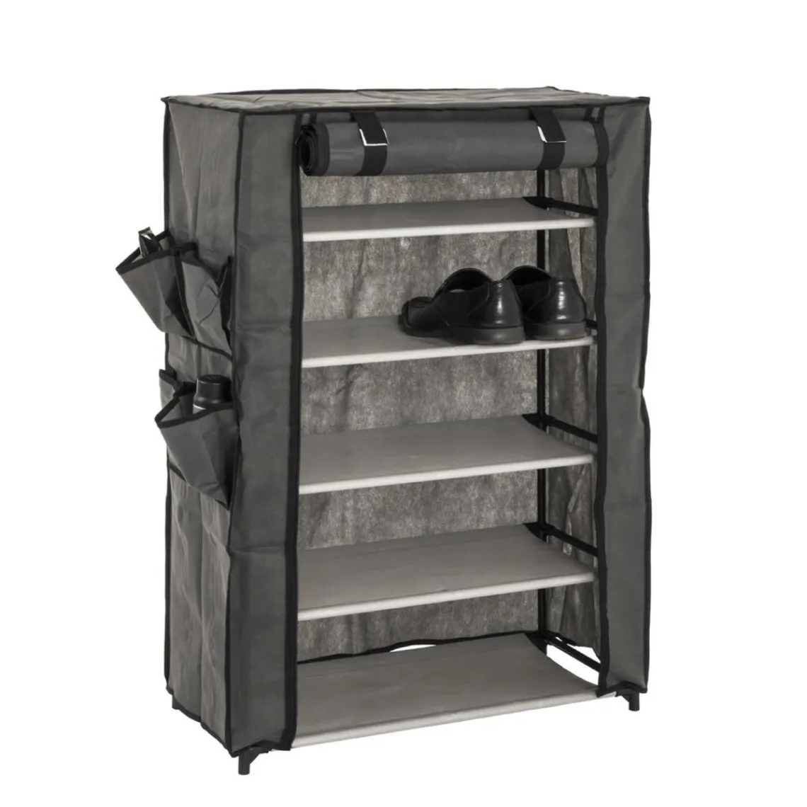 3S. x Home Armoire rangement chaussures en tissu avec compartiments en toison synthétique gris et structure en tube d'acier Outlet