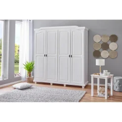 3S. x Home Armoire Rustique FSC 4 Portes Blanc ISNY