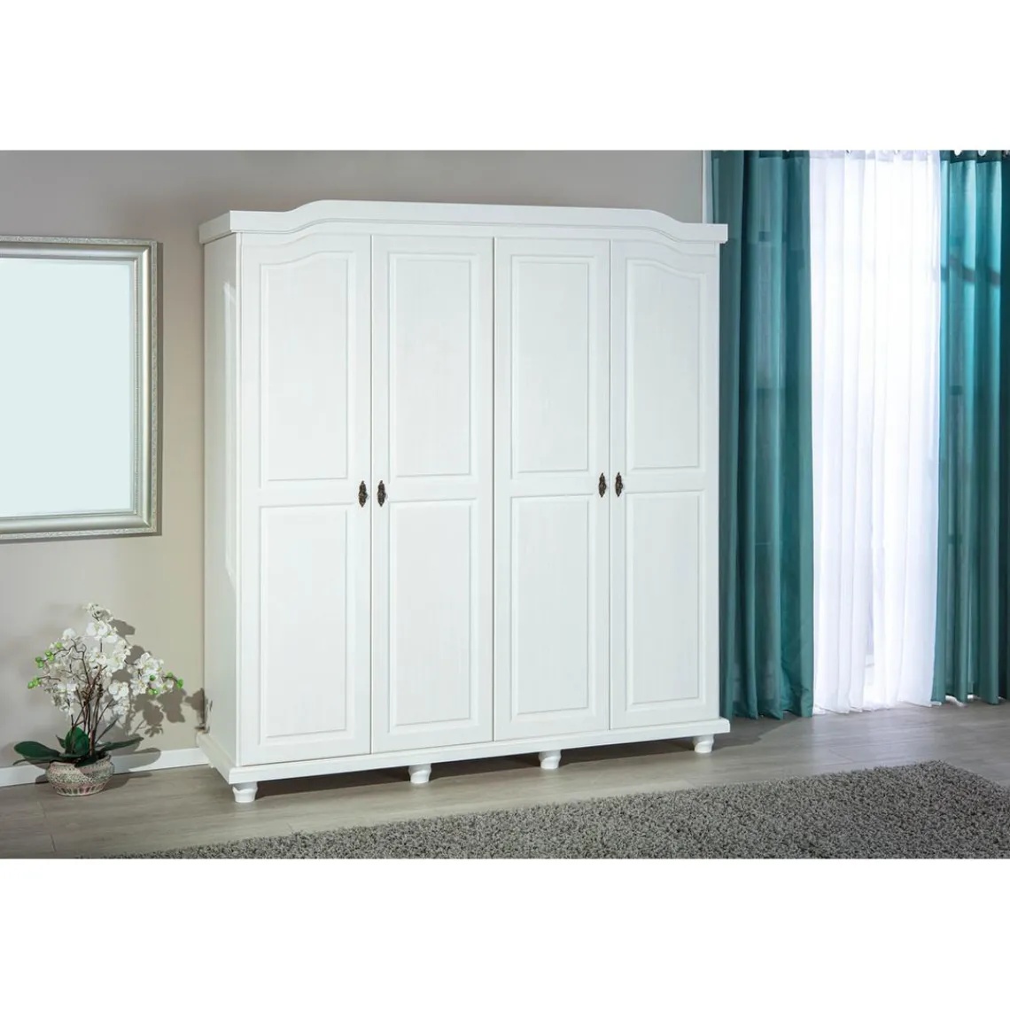 3S. x Home Armoire Rustique FSC 4 Portes Blanc ISNY