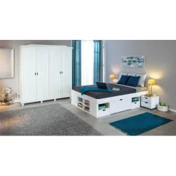 3S. x Home Armoire Rustique FSC 4 Portes Blanc ISNY