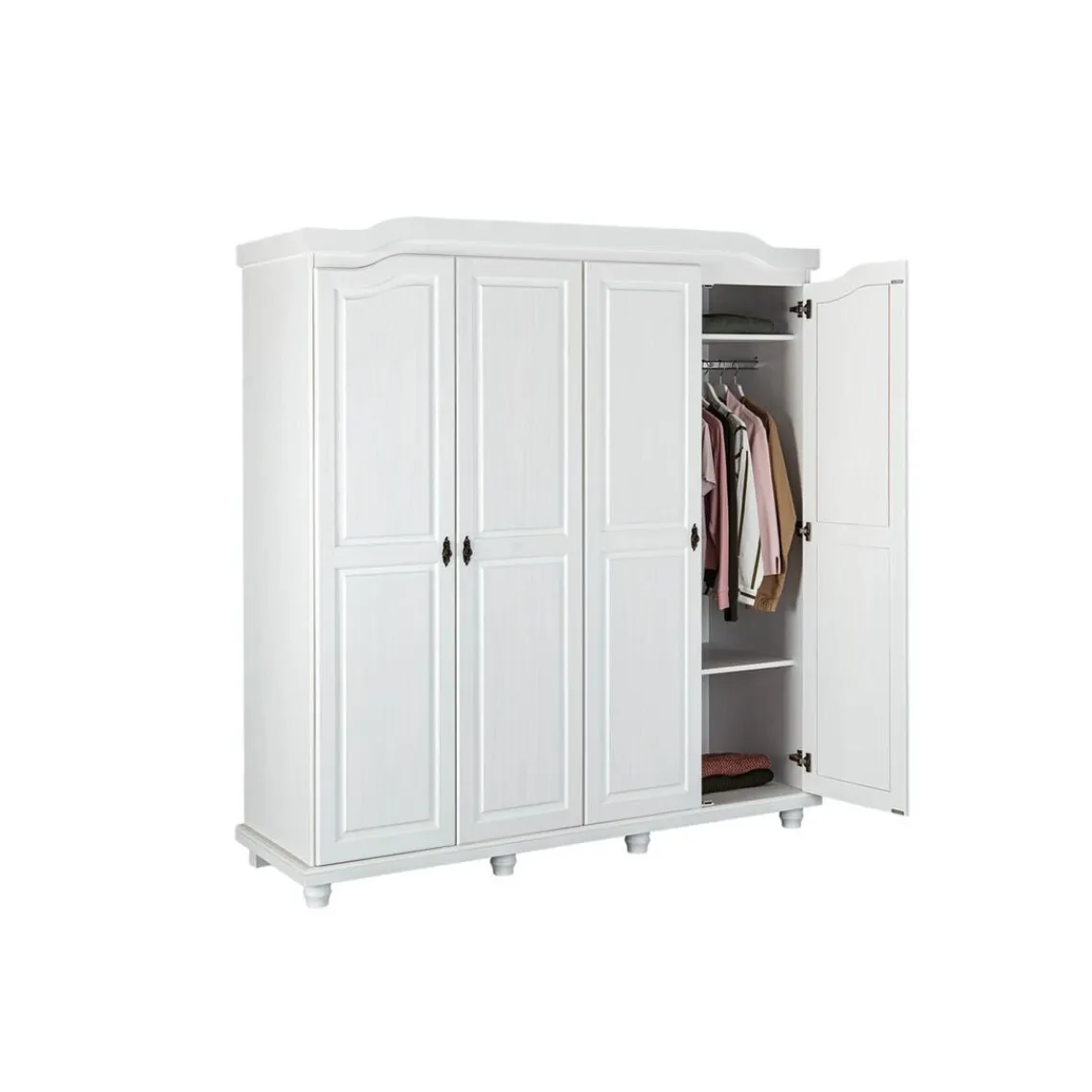 3S. x Home Armoire Rustique FSC 4 Portes Blanc ISNY