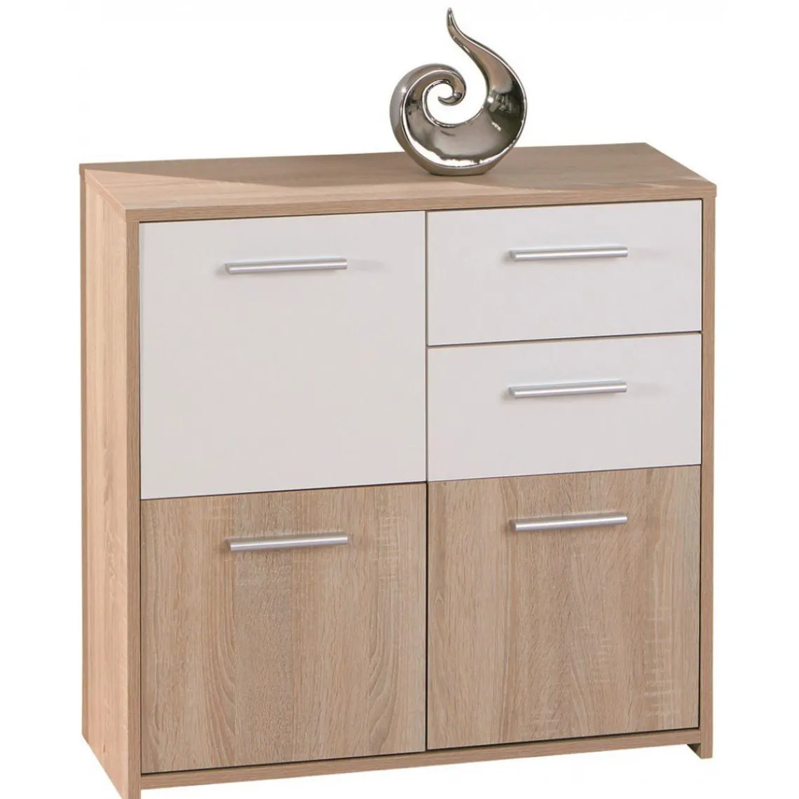 3S. x Home Bahut 5 rangements Bois 77x30 cm Blanc et Naturel VENEZIA Outlet